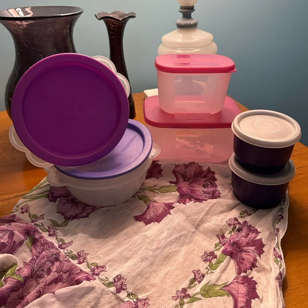 12-Piece Vintage Tupperware Includes Variety Purple & Pink Container & Lid Sets